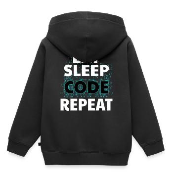 Eat Sleep Code Programmation informatique Nerd Java - Sweat Premium à capuche enfant bio - noir - Dos - AI Model Kid Male (0cm)