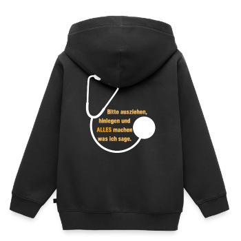 Bitte Ausziehen Lustiger Spruch Arzt Doc Geschenk - Kinder Premium Organic Hoodie - Schwarz - Hinten - AI Model Kid Male (0cm)