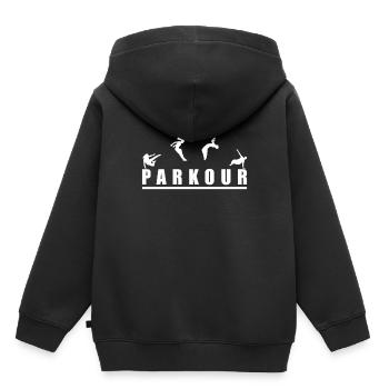 Parkour - Schriftzug, 4 Silhouetten, Salto, Jump - Kinder Premium Organic Hoodie - Schwarz - Hinten - AI Model Kid Male (0cm)