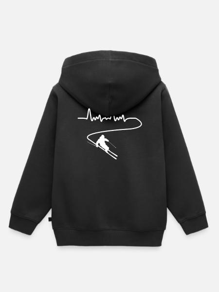 Herzschlag Puls Ski Fahren Skifahren Berg Geschenk - Kinder Premium Organic Hoodie - Schwarz