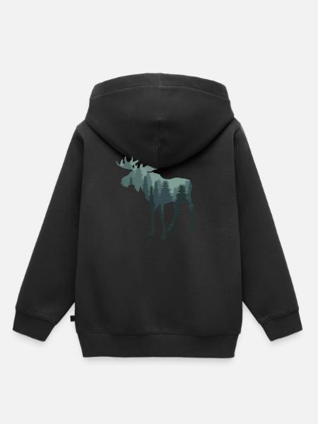 Elch - Silhouette mit grünem Wald / Tannen - Kinder Premium Organic Hoodie - Schwarz