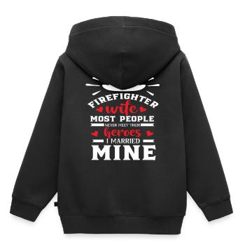 Feuerwehrfrau - Kinder Premium Organic Hoodie - Schwarz - Hinten - AI Model Kid Male (0cm)