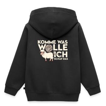Komme was wolle ich Schaf das Schaf Wolle Design - Kinder Premium Organic Hoodie - Schwarz - Hinten - AI Model Kid Male (0cm)