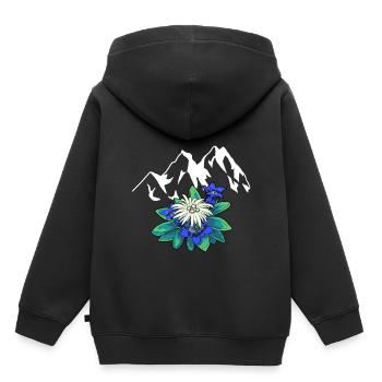Mountains Mountains Tirol Edelweiss Gentian Nature Hiking - Kids Premium Organic Hoodie - black - Back - AI Model Kid Male (0cm)