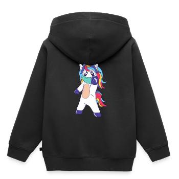 Licorne à distance sociale - Sweat Premium à capuche enfant bio - noir - Dos - AI Model Kid Male (0cm)