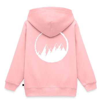 Montagnes Randonnées Mountains Hiver Icon Symbole Ski - Sweat Premium à capuche enfant bio - rose - Dos - AI Model Kid Female (0cm)