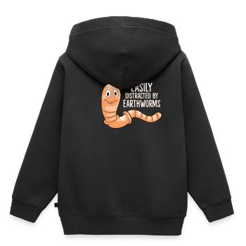 Ver de terre - facilement distrait par les vers de terre - Sweat Premium à capuche enfant bio - noir - Dos - AI Model Kid Male (0cm)