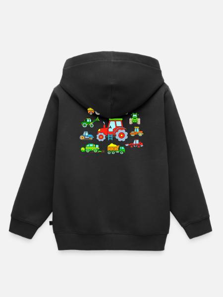 Véhicules à la ferme et au chantier - Sweat Premium à capuche enfant bio - noir