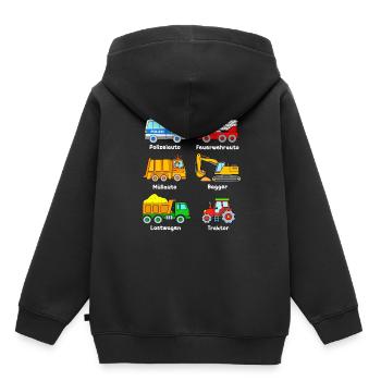 Fahrzeuge Polizeiauto Feuerwehrauto Bagger Traktor - Kinder Premium Organic Hoodie - Schwarz - Hinten - AI Model Kid Male (0cm)