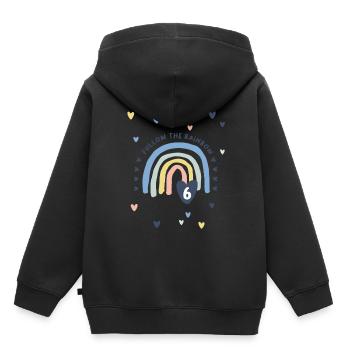 6. Geburtstag - 6. Lebensjahr Regenbogen mit Herz - Kinder Premium Organic Hoodie - Schwarz - Hinten - AI Model Kid Male (0cm)