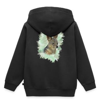 Chacal - Chien Sauvage - Afrique - Safari - Kenya - Sweat Premium à capuche enfant bio - noir - Dos - AI Model Kid Male (0cm)