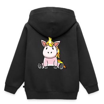 Feurig Feuer Flamme Hitze Einhorn Fantasy - Kinder Premium Organic Hoodie - Schwarz - Hinten - AI Model Kid Male (0cm)