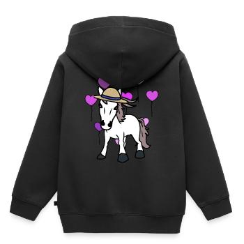 Coeur cheval cheval cheval cheval Cheval Fou de cheval - Sweat Premium à capuche enfant bio - noir - Dos - AI Model Kid Male (0cm)