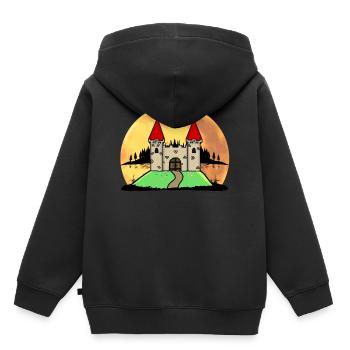 Moyen Age Château Château Forteresse Nature Fantaisie - Sweat Premium à capuche enfant bio - noir - Dos - AI Model Kid Male (0cm)