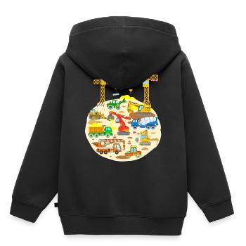 Baufahrzeuge Kran Lastwagen Bulldozer Baustelle - Kinder Premium Organic Hoodie - Schwarz - Hinten - AI Model Kid Male (0cm)