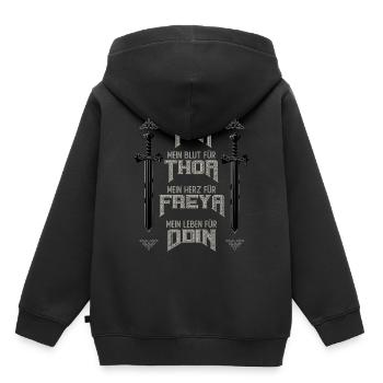 Mon épée pour Tyr Ma vie pour Odin Viking - Sweat Premium à capuche enfant bio - noir - Dos - AI Model Kid Male (0cm)