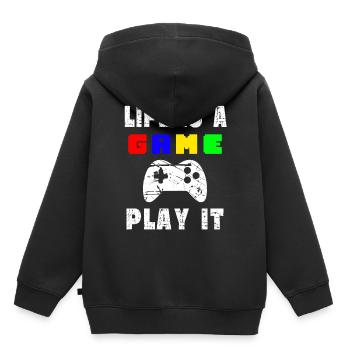 Das Leben Ist Ein Spiel Spielen Sie Es - Kinder Premium Organic Hoodie - Schwarz - Hinten - AI Model Kid Male (0cm)