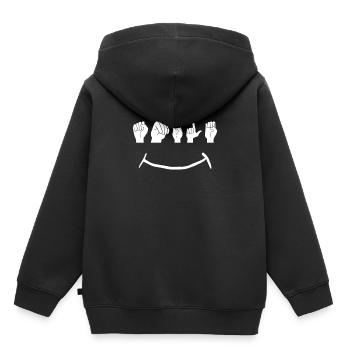 Sourire en langue des signes - Sweat Premium à capuche enfant bio - noir - Dos - AI Model Kid Male (0cm)