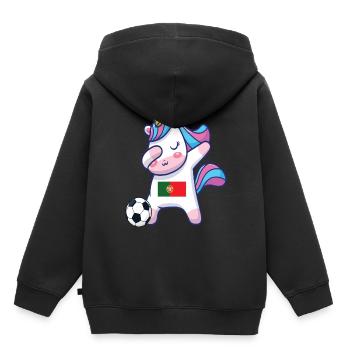 Dabbing Licorne Football Portugal - Sweat Premium à capuche enfant bio - noir - Dos - AI Model Kid Male (0cm)
