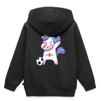 Dabbing Licorne Football Angleterre - Sweat Premium à capuche enfant bio - noir - Dos - AI Model Kid Male (0cm)