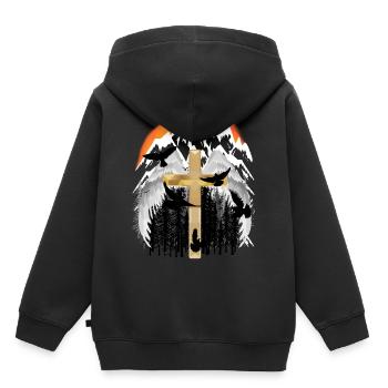 Kreuz Gebirge Berge Gipfel Trauer Tod Jesus Gott - Kinder Premium Organic Hoodie - Schwarz - Hinten - AI Model Kid Male (0cm)