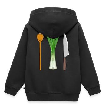 Poireaux Cuisine végétarienne Cuillère en bois Travail Professions - Sweat Premium à capuche enfant bio - noir - Dos - AI Model Kid Male (0cm)