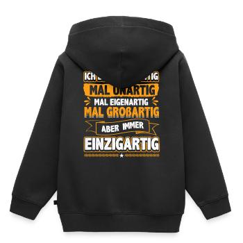 Ich bin immer artig und einzigartig - Kinder Premium Organic Hoodie - Schwarz - Hinten - AI Model Kid Male (0cm)
