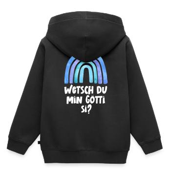 Wetsch du mis Gotti si Patentante Taufgotti Götti - Kinder Premium Organic Hoodie - Schwarz - Hinten - AI Model Kid Male (0cm)