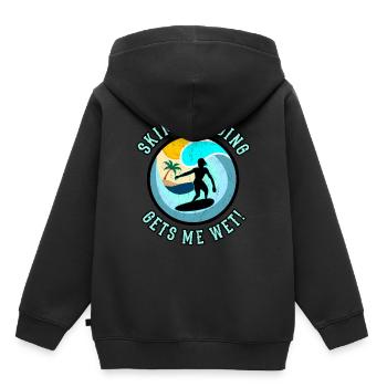 Le skimboard me mouille ! Skimboard Femmes Dicton - Sweat Premium à capuche enfant bio - noir - Dos - AI Model Kid Male (0cm)