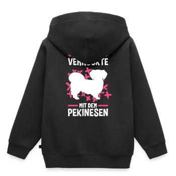 Verrückte mit Pekinese Peking-Palasthund - Kinder Premium Organic Hoodie - Schwarz - Hinten - AI Model Kid Male (0cm)