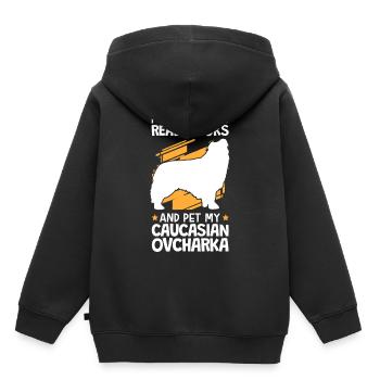Petting and reading Ovcharka Caucasian dog - Kids Premium Organic Hoodie - black - Back - AI Model Kid Male (0cm)