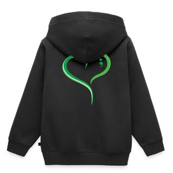 Mnenal Health Green Heart Comma : Répandre l’amour et - Sweat Premium à capuche enfant bio - noir - Dos - AI Model Kid Male (0cm)