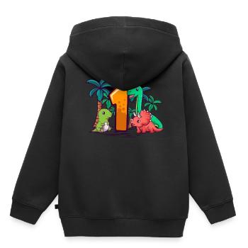1er anniversaire T-rex Triceratops Dinosaure 1 an - Sweat Premium à capuche enfant bio - noir - Dos - AI Model Kid Male (0cm)