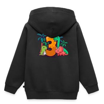 3ème anniversaire Trex Triceratops Dinosaure 3 ans - Sweat Premium à capuche enfant bio - noir - Dos - AI Model Kid Male (0cm)