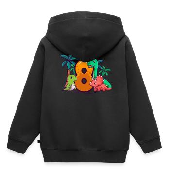 8ème anniversaire Trex Triceratops Dinosaure 8 ans - Sweat Premium à capuche enfant bio - noir - Dos - AI Model Kid Male (0cm)