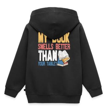 Mein Buch riecht besser als Ihre Tablet-Buch-Zitate - Kinder Premium Organic Hoodie - Schwarz - Hinten - AI Model Kid Male (0cm)