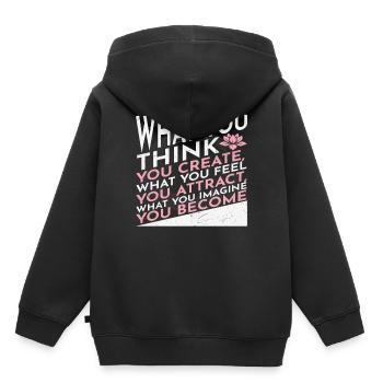 Ce que vous pensez créer Ce que vous ressentez - Sweat Premium à capuche enfant bio - noir - Dos - AI Model Kid Male (0cm)