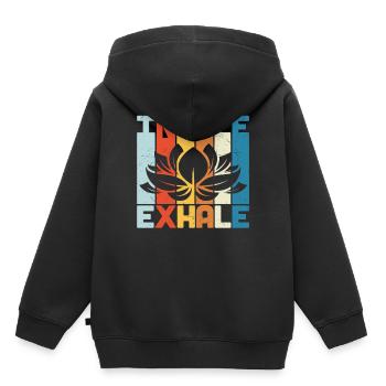 Einatmen Ausatmen Yoga Retro - Kinder Premium Organic Hoodie - Schwarz - Hinten - AI Model Kid Male (0cm)