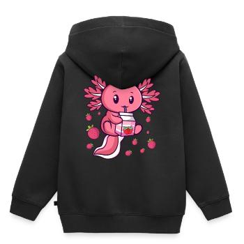 Kawaii Axolotl Milkshake au lait de fraise Anime - Sweat Premium à capuche enfant bio - noir - Dos - AI Model Kid Male (0cm)
