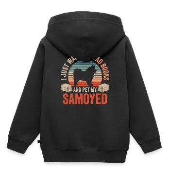 Lesen und Samojede streicheln Samojedenspitz - Kinder Premium Organic Hoodie - Schwarz - Hinten - AI Model Kid Male (0cm)