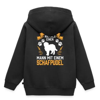 Mann mit Schafpudel altdeutscher Hütepudel - Kinder Premium Organic Hoodie - Schwarz - Hinten - AI Model Kid Male (0cm)
