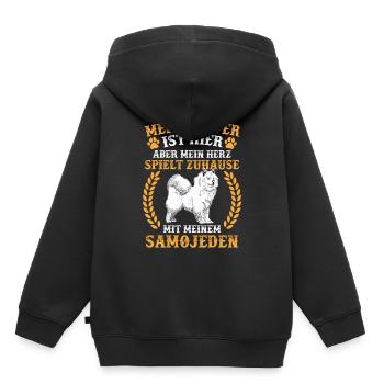 Samojede spielt zuhause Samojedenspitz - Kinder Premium Organic Hoodie - Schwarz - Hinten - AI Model Kid Male (0cm)