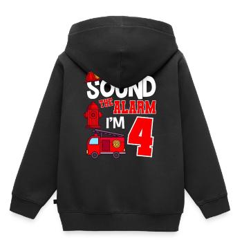 Sound The Alarm 4 years 4th birthday fire brigade - Kids Premium Organic Hoodie - black - Back - AI Model Kid Male (0cm)