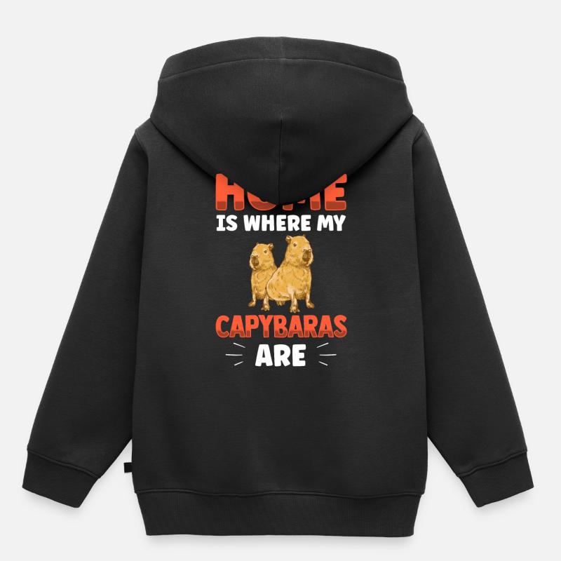 La maison est l’endroit où mon Capybara est Capybaras - Sweat Premium à capuche enfant bio - noir