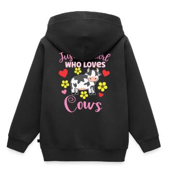 Fille qui aime la vache Sweet Cow Farmer Agriculteur agricole - Sweat Premium à capuche enfant bio - noir - Dos - AI Model Kid Male (0cm)