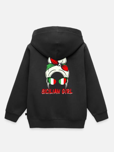 Sicile Italie Femme - Sweat Premium à capuche enfant bio - noir