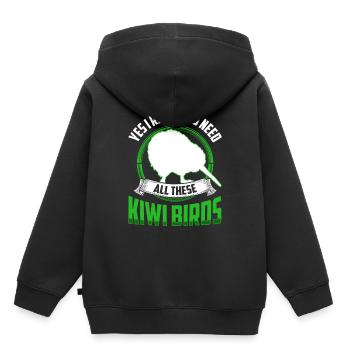 Besoin de ces oiseaux kiwis Oiseau kiwi de Nouvelle-Zélande - Sweat Premium à capuche enfant bio - noir - Dos - AI Model Kid Male (0cm)