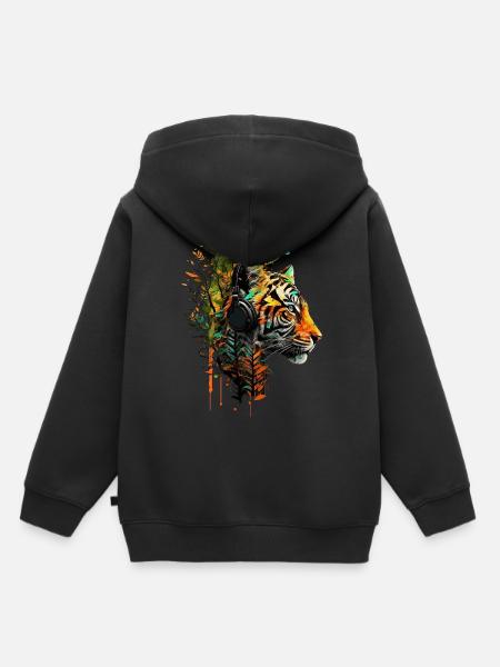 Tigermotiv Tiger Zoo Tiere Kunst Tigerkopf Motiv - Kinder Premium Organic Hoodie - Schwarz