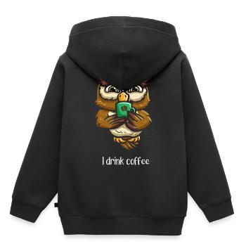 Oiseau nocturne infusé au café - Sweat Premium à capuche enfant bio - noir - Dos - AI Model Kid Male (0cm)