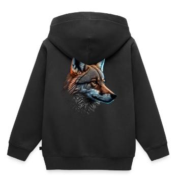 Wolf und Fuchs gemischt, Kunst Kopf Tier Geschenk - Kinder Premium Organic Hoodie - Schwarz - Hinten - AI Model Kid Male (0cm)